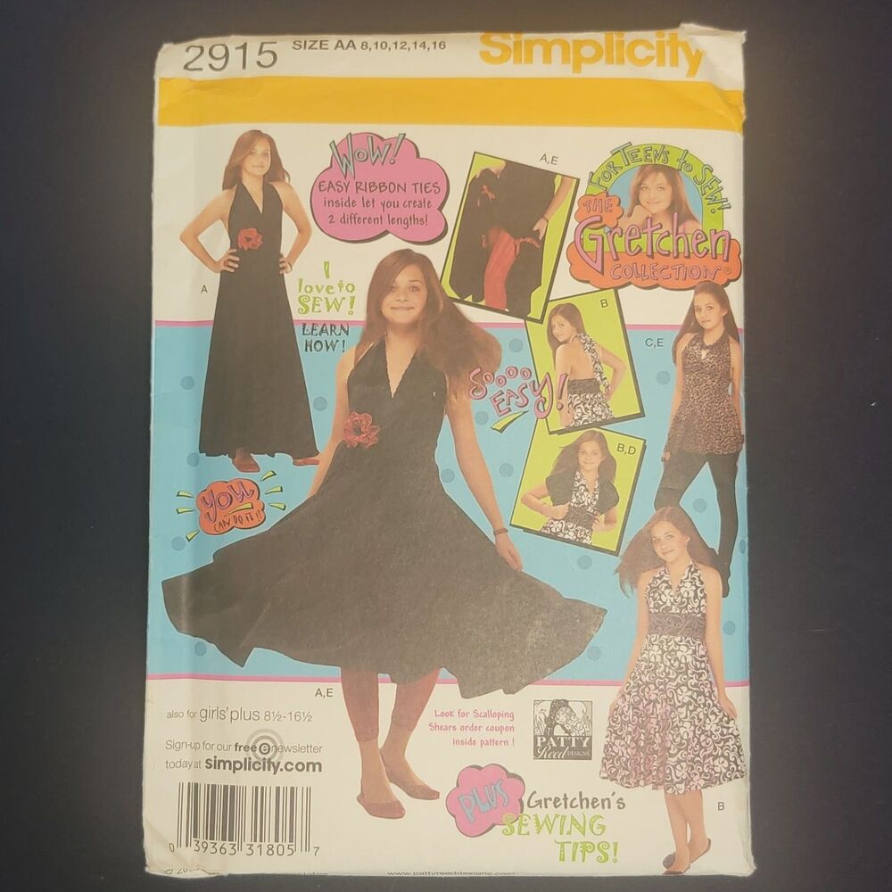 Simplicity 2915, Size 8-16, Girls Dress ,Tunic, Leggings Bolero, New Uncut